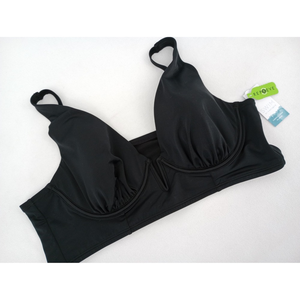Lane Bryant Cacique Swim Bikini Top Womens 40D Black Lightly‎ Lined Plunge